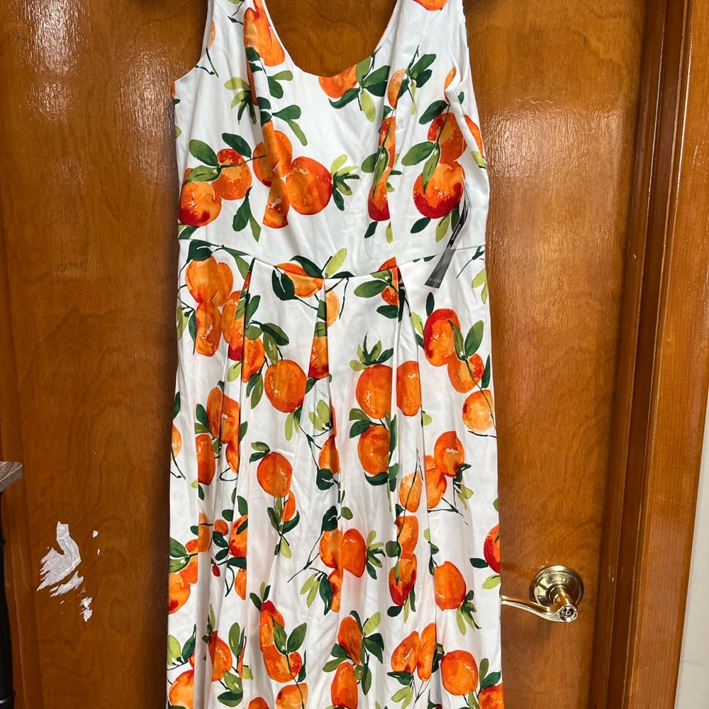 Chetta B White Dress with Orange Fruit Design